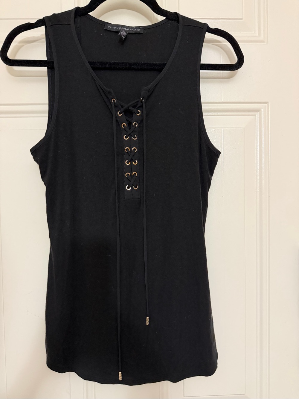 White House Black Market Black Lace-Up Eyelet Tank